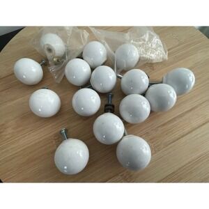 00416 - VTG 15 White Ceramic Cabinet Drawer Knobs Pulls Hardware Door Handles‎